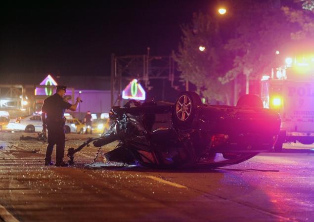 The wreck of the car on the West Side Highway