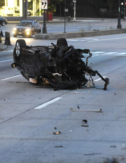 The wreck of the car on the West Side Highway