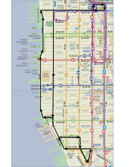 The map of the planned Far West Side bus route