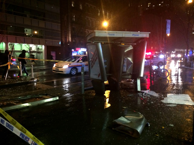 A smashed phone booth