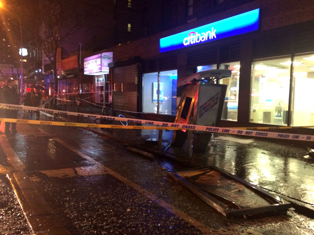 A smashed phone booth