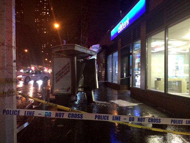 A smashed phone booth