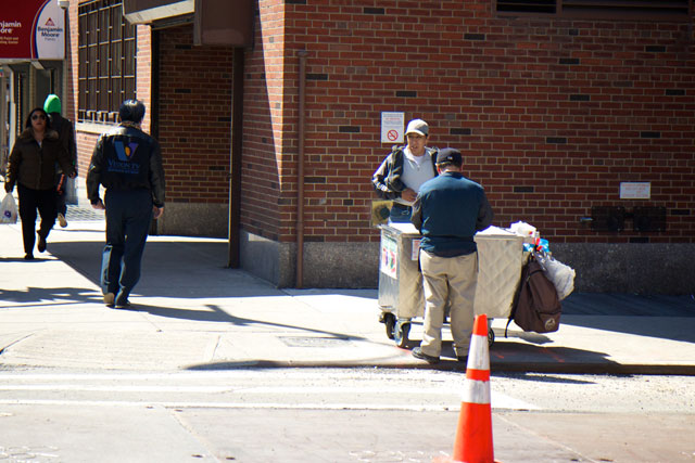 Snow cone sellers on the sidewalk